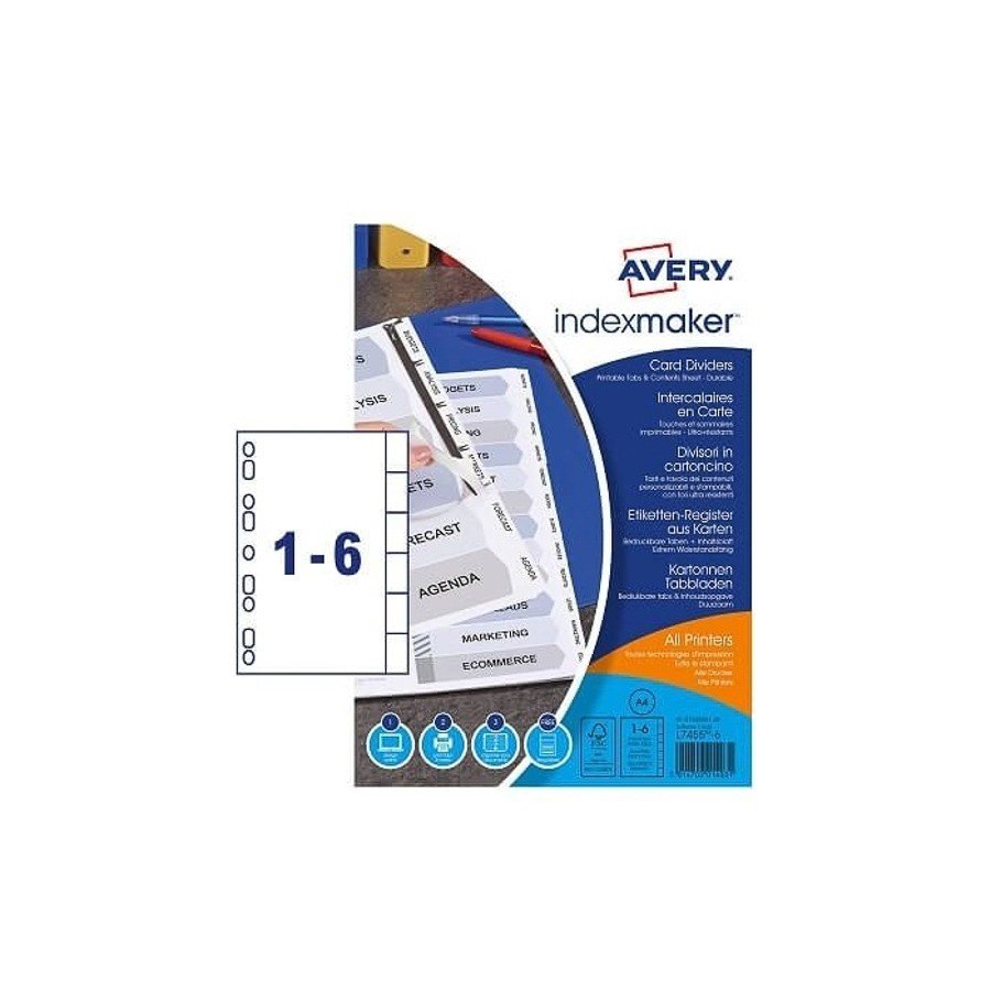 Avery IndexMaker Dividers 6 Tabs with Clear Tab Labels (01638061)