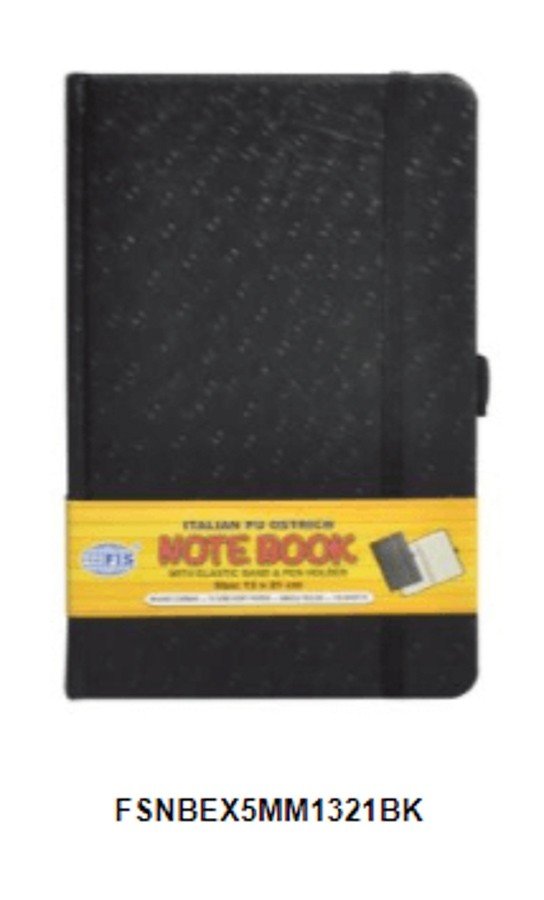 FIS Executive Notebook W/ Elastic Band Ostrich Italian Pu Cover5mm 13 x 21cm Black FSNBEX5MM1321BK